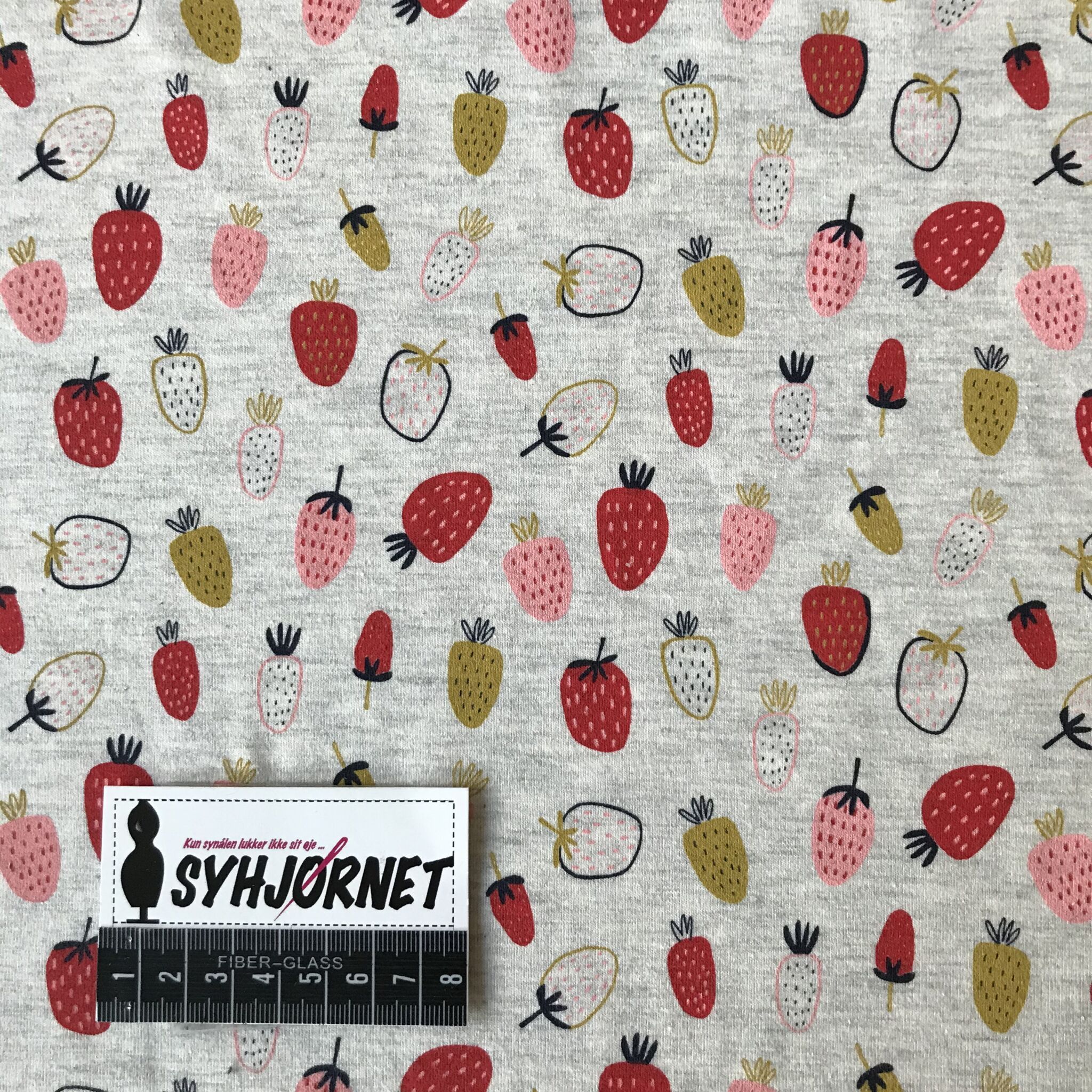 Stikke ud statisk Spille computerspil Bomuldsjersey jordbær på melleret bund. Økotex 100 | Syhjørnet