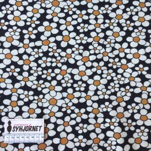 Bomuldsjersey med blomster på sort bund økotex 100