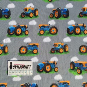 Bomuldsjersey med orange og blå traktor Gots