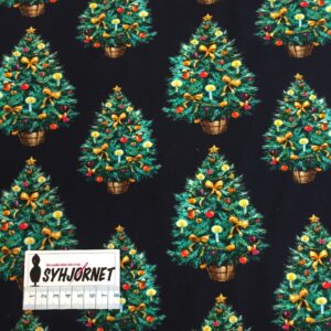Bomuldsjersey sort med pyntet juletræ økotex 100