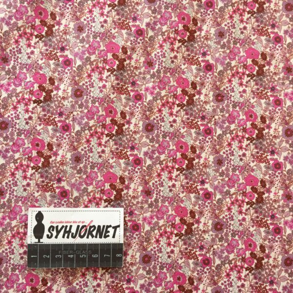 Bomuld fint vævet med mange pink blomster økotex 100
