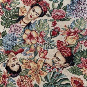 Gobelin med Frida Kahlo og blomster.