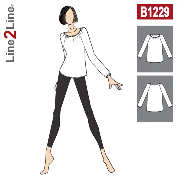 Line2Line-b1229-Raglan bluse med elastik - fast.