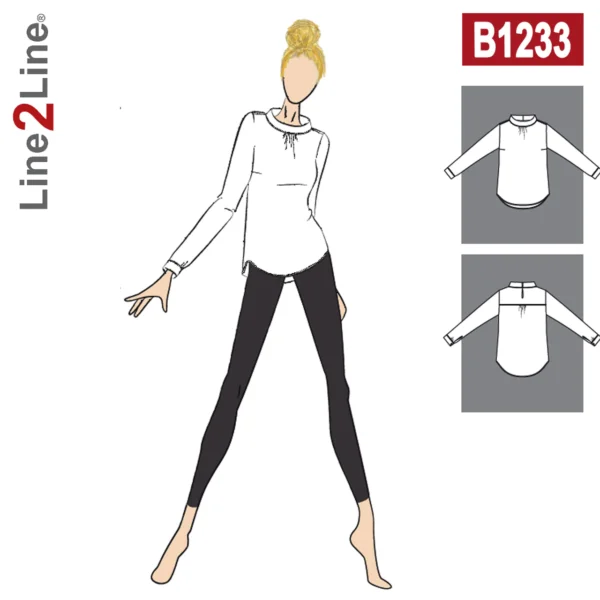 Line2Line-b1233-Skjorte med rynker og ståkrave.