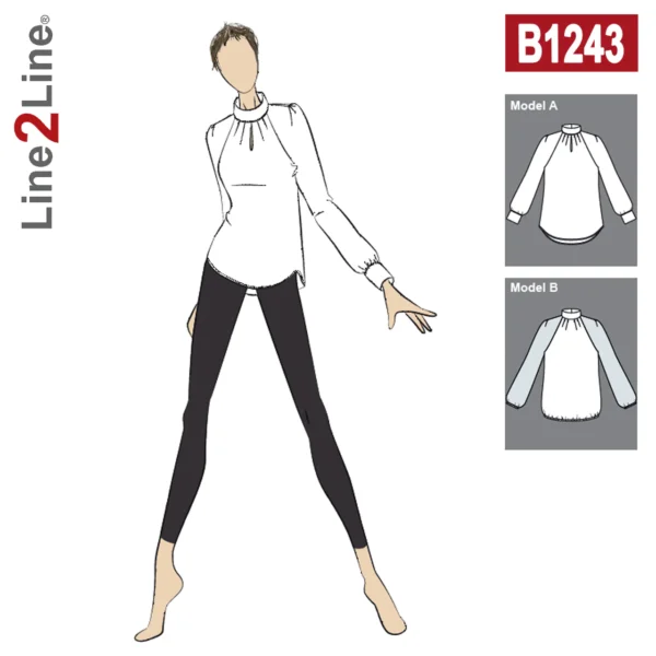 Line2Line-b1243-Raglan-skjorte-med-læg-og-ståkrave.