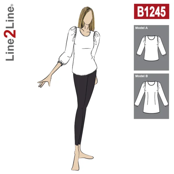 Line2Line-b1245-Bluse med store pufærmer - fast.