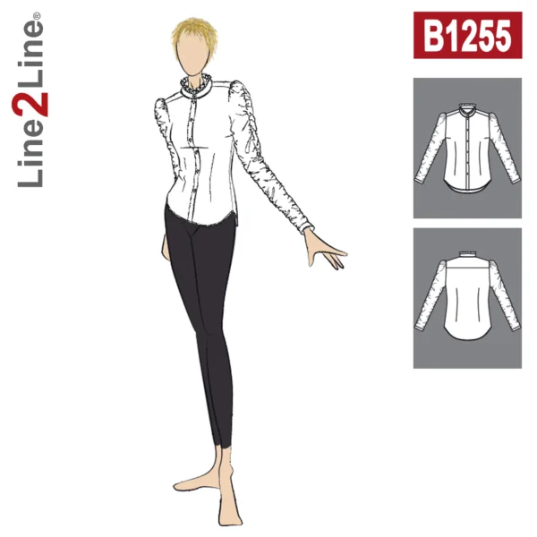 Line2Line-b1255-Skjorte med rynket pufærme.