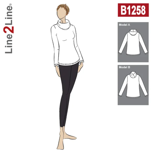 Line2Line-b1258-Bluse med tre forskellige kraver.