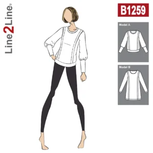 Line2Line-b1259-Bluse med skulderlæg og ribkant.