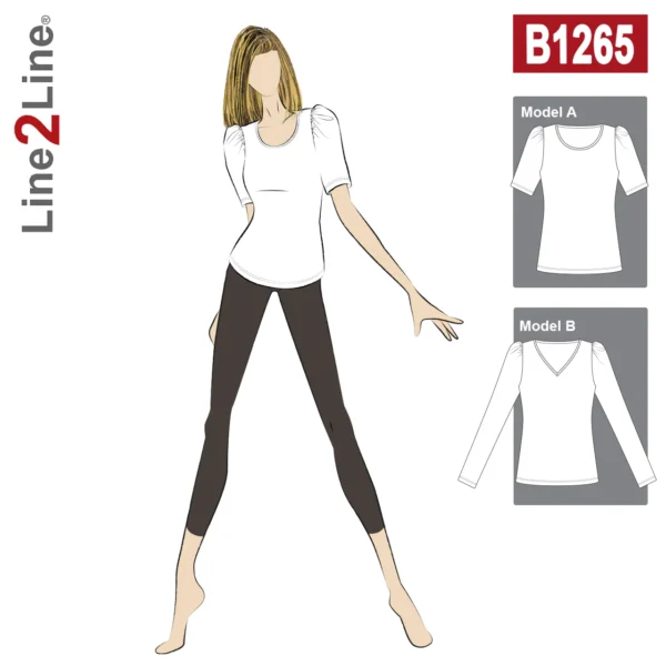 Line2Line-b1265-T-shirt med pufærme - stræk