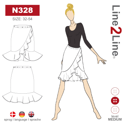 Line2Line-N328- Nederdel med slå om effekt og volant