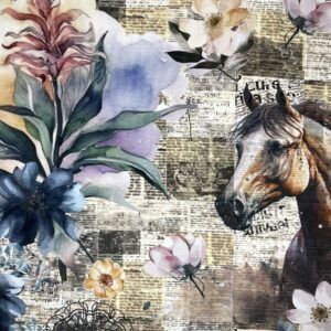 bomuld jersey øko tex heste aviser blomster digital print