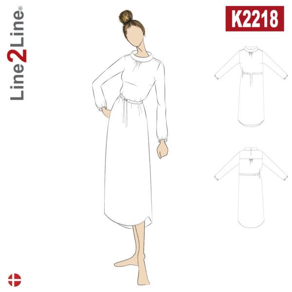 Line2Line-K2218-Skjortekjole med rynker og ståkrave