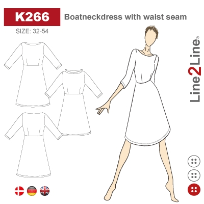Line2Line-K266-Taljeskåret kjole med bådhals-stræk.