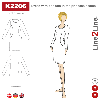 Line2Line-K2206-Kjole med lommer i prinsessesnit