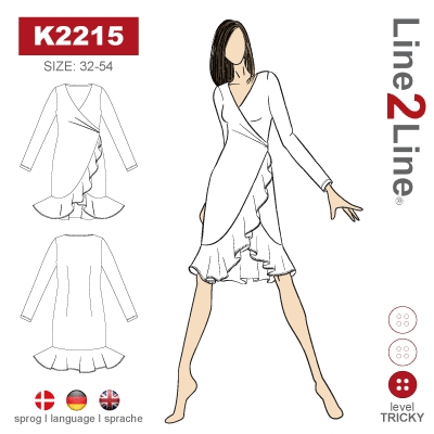 Line2Line-k2215-Kjole med slå om effekt og volant - stræk