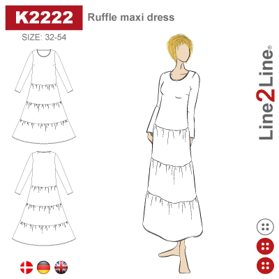 Line2Line-K2222-Lang kjole med flæser - fast