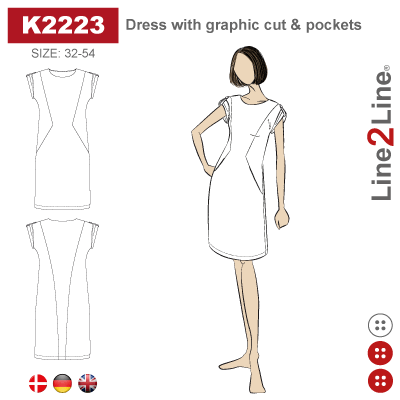 Line2Line-k2223-Kjole med grafisk snit og lommer