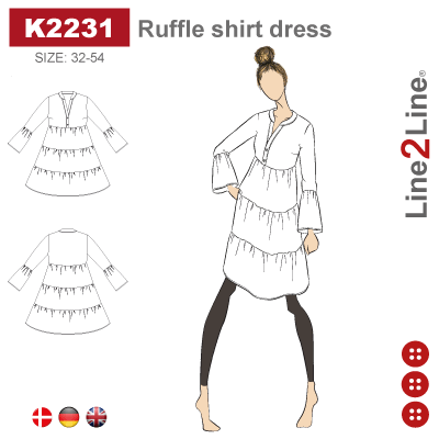 Line2Line-k2231-Skjortekjole med flæser og krave