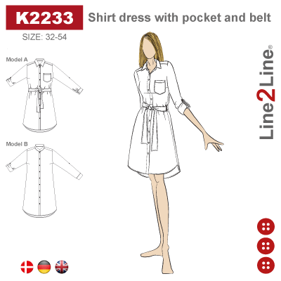 Line2line-K2233-Skjortekjole med lomme og bælte