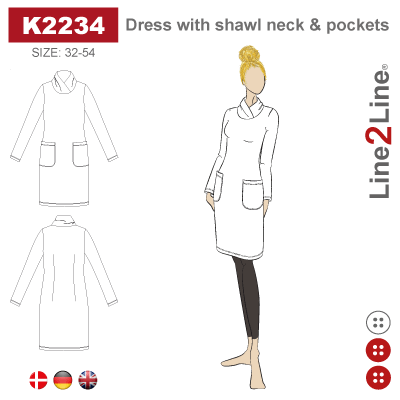 Line2Line-K2234-Kjole med sjalskrave og lommer