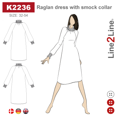 Line2Line-K2236-Raglan kjole med smock krave