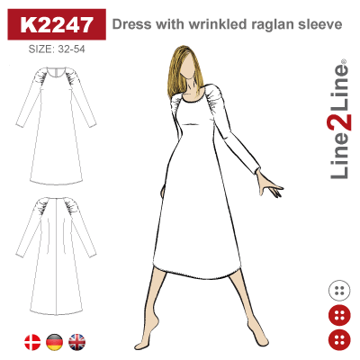 Line2Line-K2247-Kjole med rynket raglanærme - fast