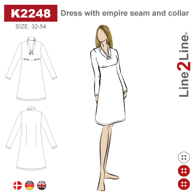Line2Line-K2248-Empire kjole med rynk og krave