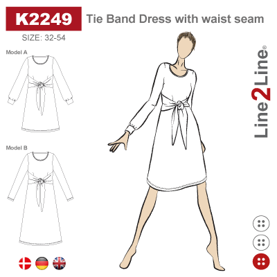 Line2Line-K2249-Taljeskåret kjole med bindebånd