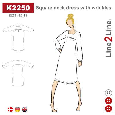 Line2Line-K2250-Kjole med rynk og firkantet hals