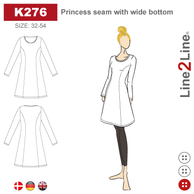 Line2Line-K276-Kjole med prinsessesnit og vidde-stræk.