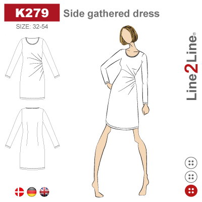 Line2Line-K279-Kjole med rynk i den ene side.
