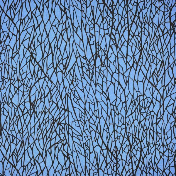 Bomuldsjersey i koboltblå med sort mønster øko-tex 100.