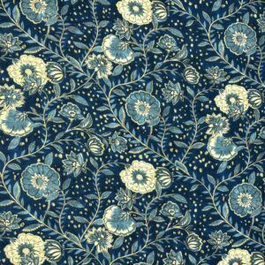 viskose fast vævet mønstret blomster blå