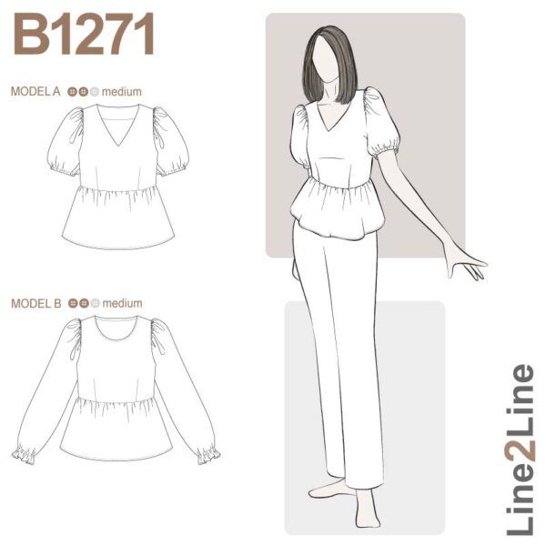 Line2Line-B1271-Peplum bluse med pufærmer og elastik