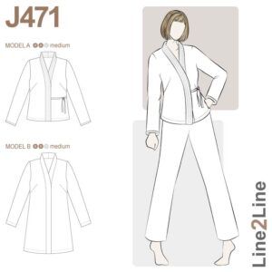 Line2Line-J471-Vatteret jakke med kimonokrave og bånd