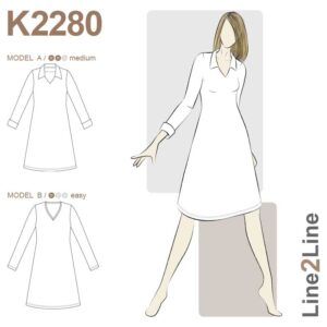 Line2Line-K2280-Kjole med v-hals, krave og ærmeslidser