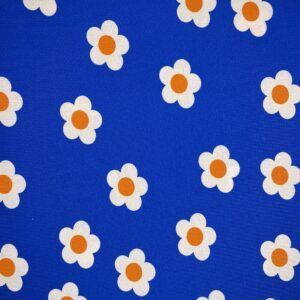 bomuld jersey marguerit blomster på blå baggrund